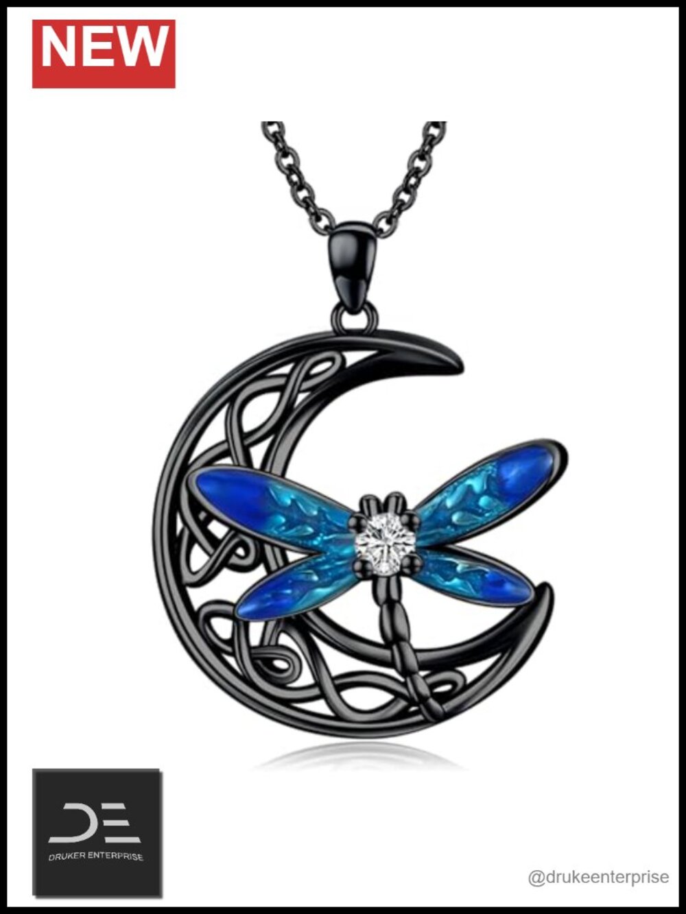 925 Sterling Silver Celtic Moon Dragonfly Necklace Pendant